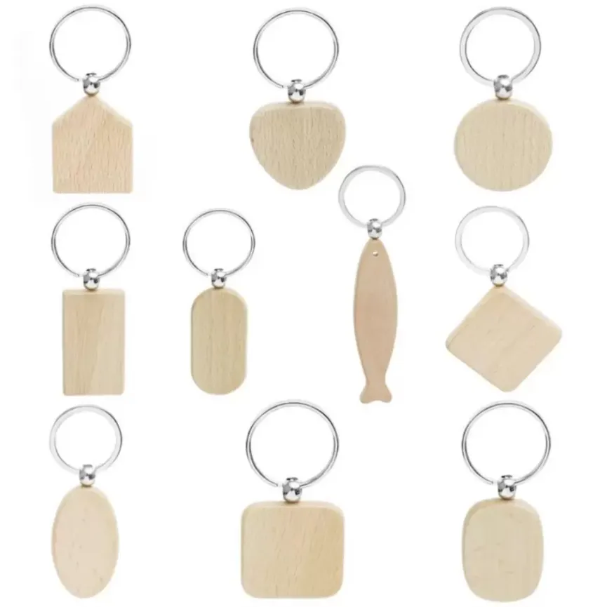 Stock bois porte-clés cadeaux de fête blanc personnalisé étiquette nom ID pendentif porte-clés boucle cadeau d'anniversaire Xu