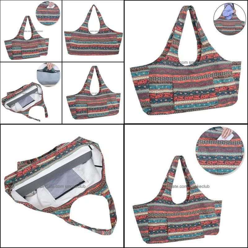 Outdoor Bags Ethnic Style Side Pocket Large Capacity Zipper Wallets Yoga Mat Bag Fitness Multifunction Gym Storage Portable Canvas