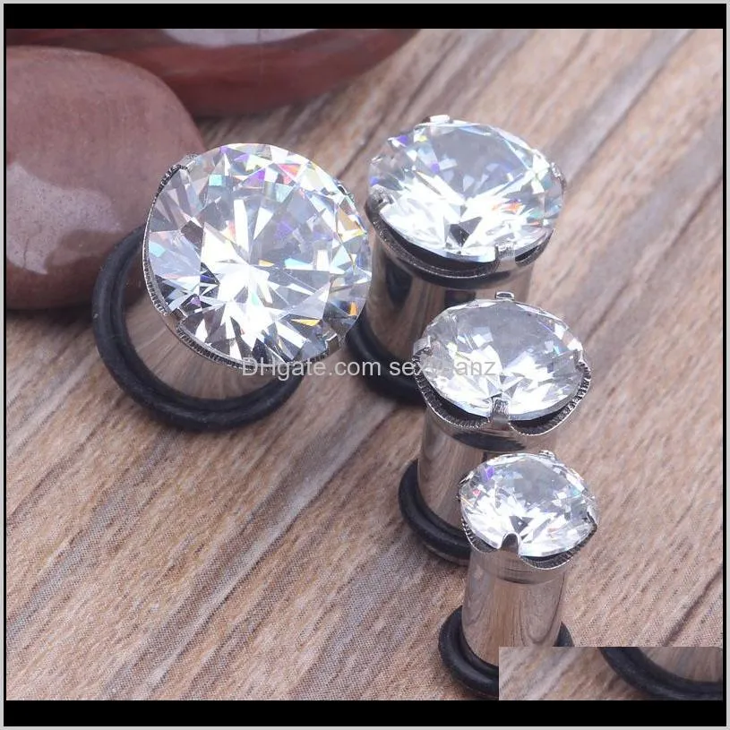 fashion body jewelry stainless steel zircon ear flesh tunnel mix 6-12mm 32pcs/lot ear gauges stretcher expander piercing plug