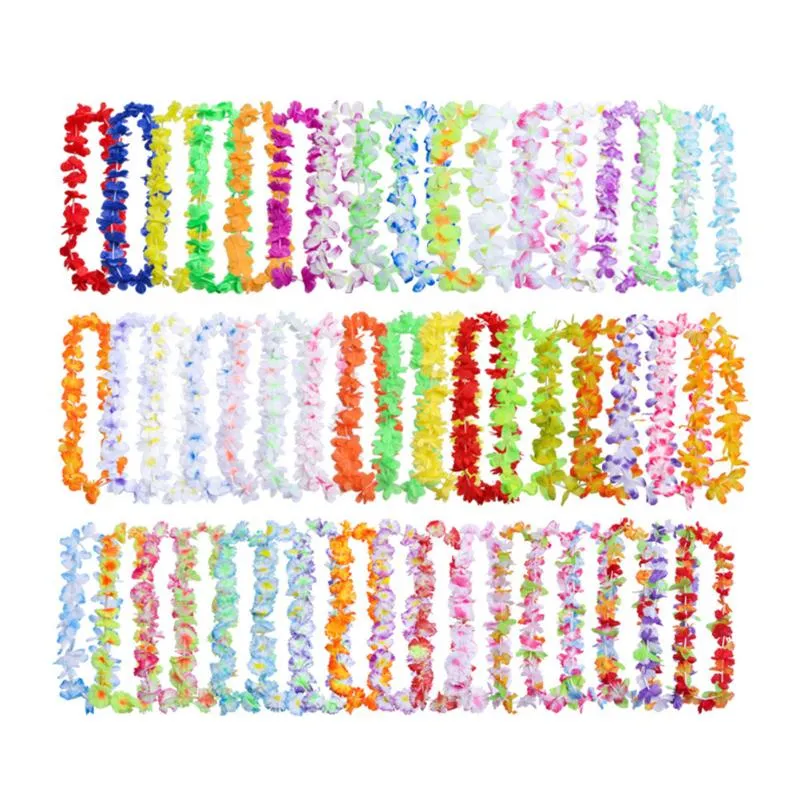Dekoratif Çiçekler Çelenkler 50 adet Renkli Hawaiii Leis Kolye Çiçek Garland Tropikal Luau Parti Plaj Hula Kostüm Aksesuar Şekeri (A