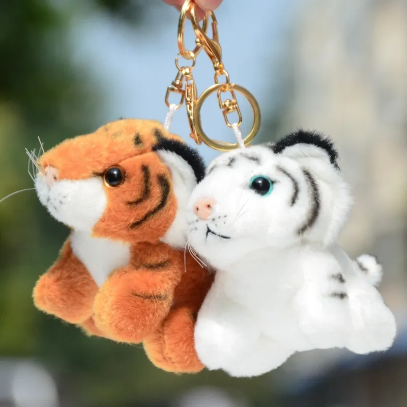 10PCS 12cm Simulation Tiger Decoration Bag Plush Mini Pendant Keychain Doll Ring Toy
