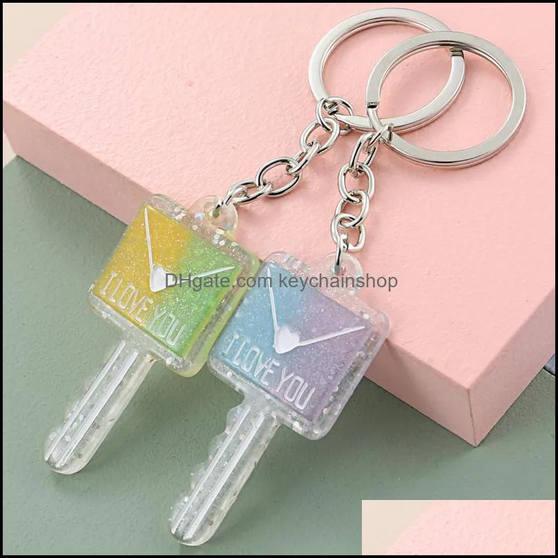 1set Lovely Colorful Key Keychain Lucky Star Key Ring Heart Shaped Pretty Girl Key Chain Friendship Couple Gifts Resin Jewelry