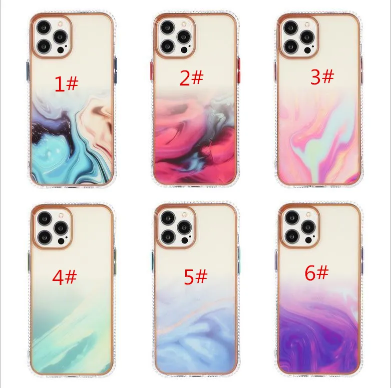 SUCKSUST HYBRID TPU Transparen Cases Electorplating Fantasy Watercolor Xinghai Marble Phone Fall f￶r iPhone14 13 Pro Max 12min 11 X XR XS 7 8 Plus
