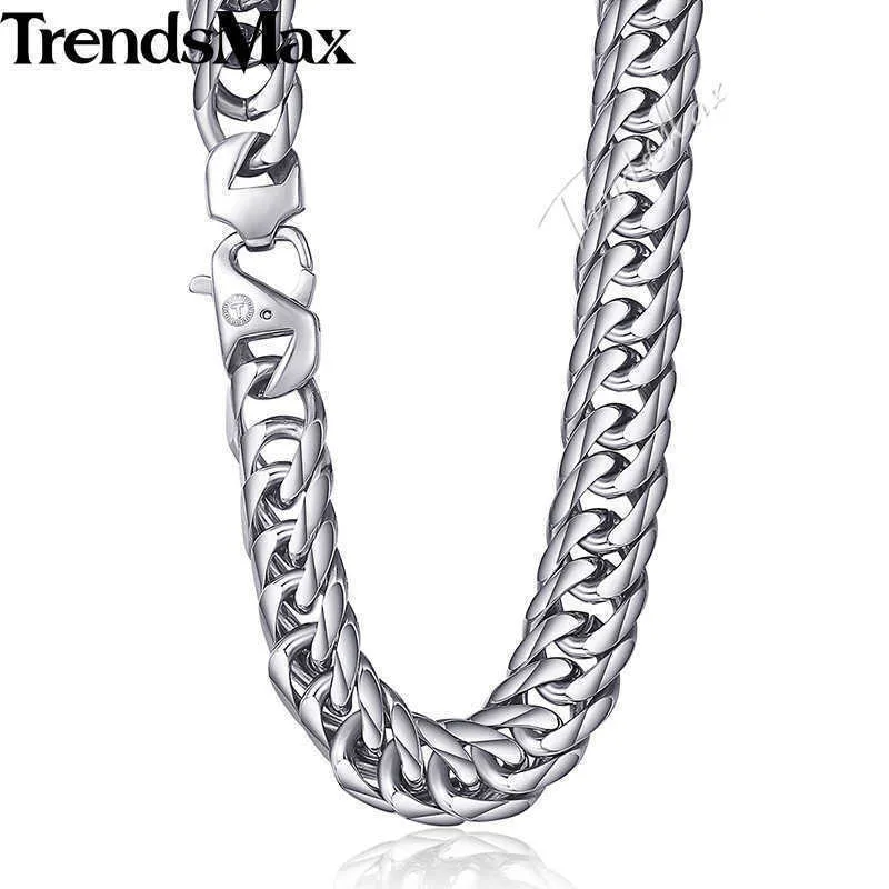 Trendsmax Herrens rostfritt stål halsband, kubansk kedja, silver, 15mm, 60cm, 70cm, 316l, KHN57 Q0809
