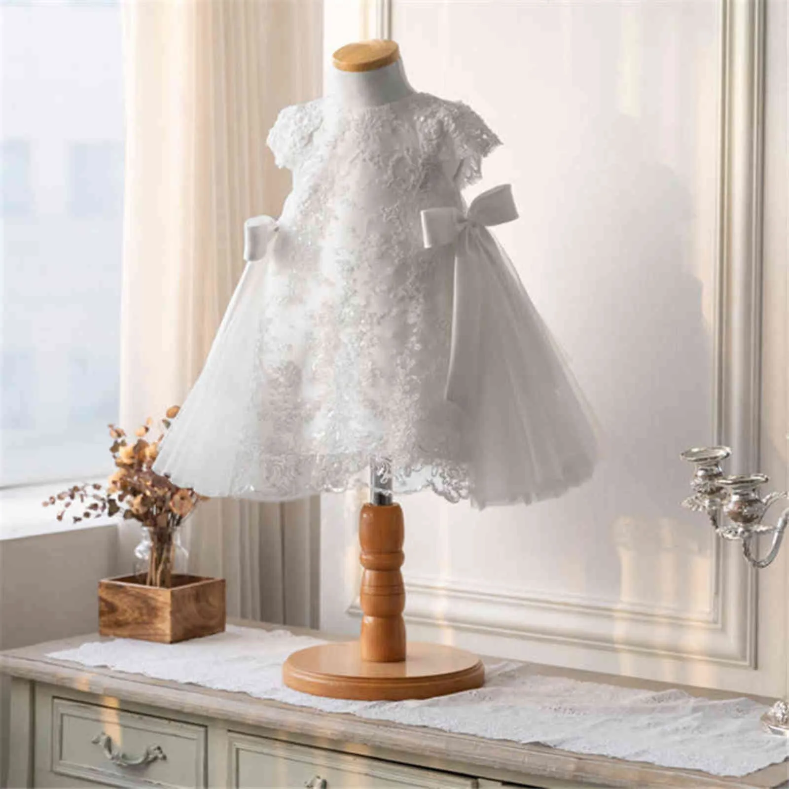 1er anniversaire fête de mariage bébé filles robe dentelle princesse enfants robes pour filles grand arc enfant en bas âge bébé baptême robe de baptême G1129