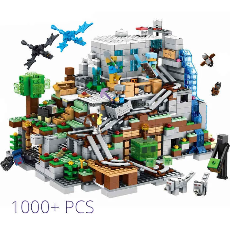 Der Mountain Cave Elevator Village Tree House Baustein mit Figuren kompatibel 21137 My World Bricks Set Geschenke Spielzeug X0503