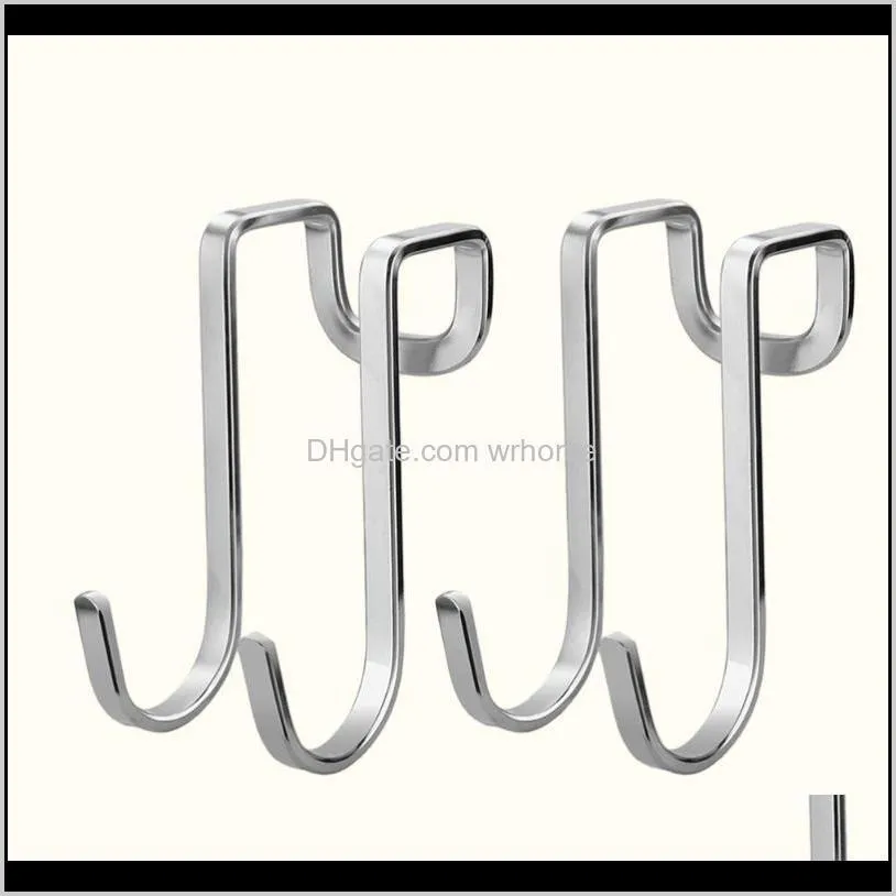 2pcs Punch Free Door Back Hooks S-shaped Key Bag Hook Coat Holder Grocery Storage For Home Living Room (Silver) & Rails