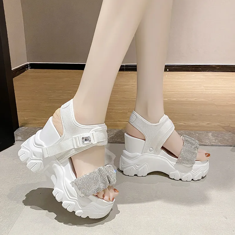 Platform Sandalen Vrouwen 2022 Chunky Hoge Hakken Dames Schoenen Wit Zomer Mode Hoogte Toename 9 Cm Sport Wiggen Sandalen vrouw