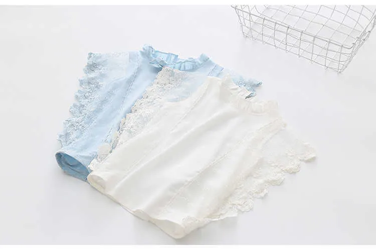  Hot Summer New Design2 3 4 6 8 9 10Years Thin Sweet Cute Solid Color Lace Patchwork Blouse Baby Kids Girls Sleeveless Shirt (10)