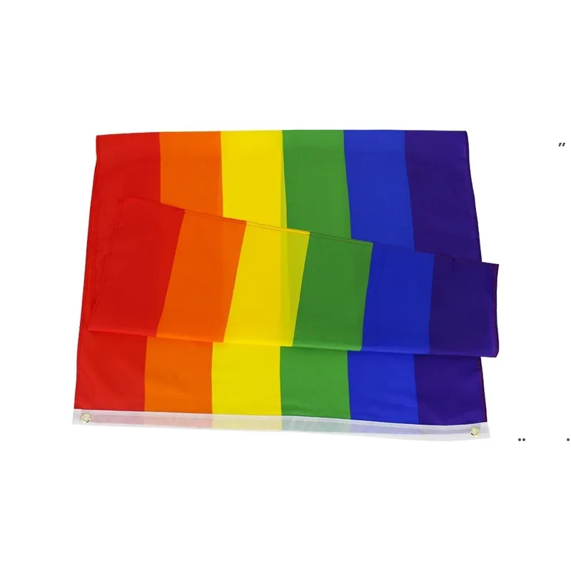 nuovo 90 * 150 cm bandiera arcobaleno doppia linea aggraffatura bandiere dello stesso sesso bandiera quadrata prodotti da giardino per la casa EWA6264