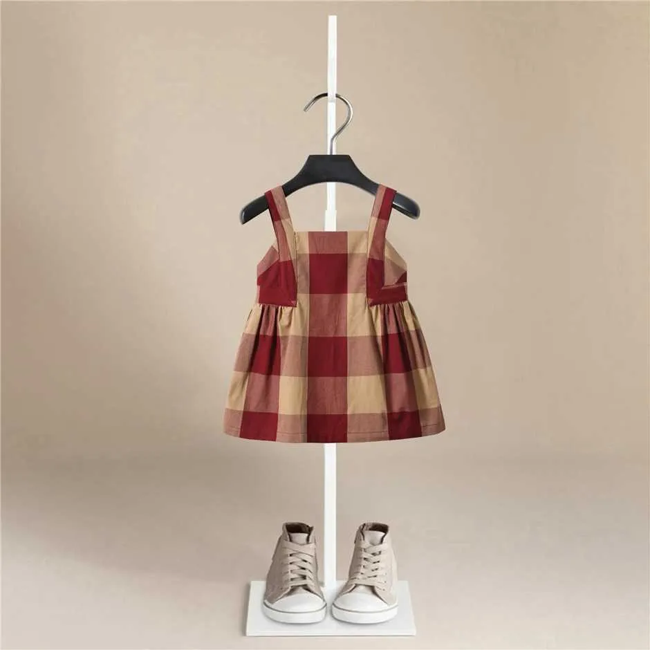 2021ファッションガールズ夏のドレス子供服子供のノースリーブの格子縞の縞模様の王女のドレスエレガント1 -5年の女の子Dres Q0716