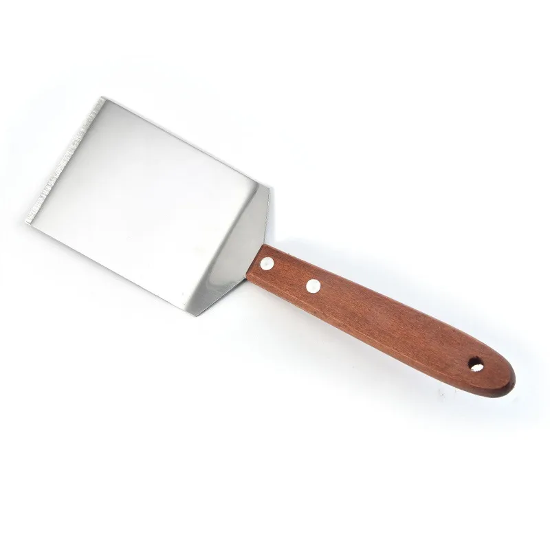 Stainless Steel Steak Spatula Pancake Scraper Turner Grill Beef Fried Pizza Shovel With Wood Handle Kitchen BBQ Tools LX4514