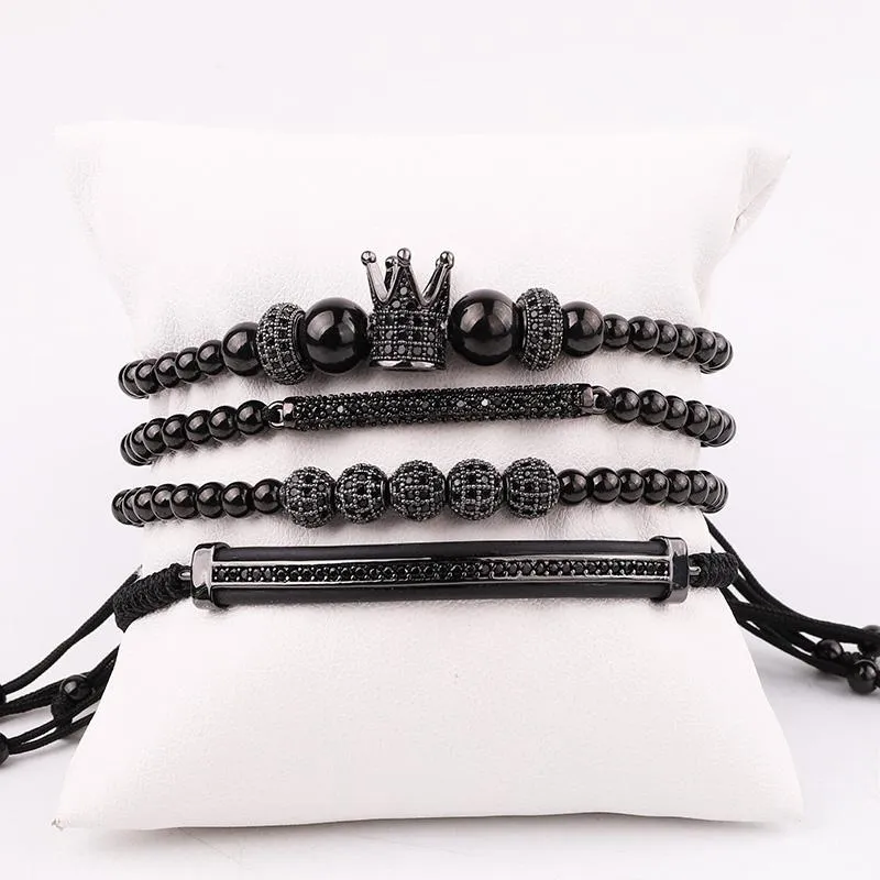 Tennis Jaravvi – ensemble de bracelets d'amitié en macramé tressé, perles en acier inoxydable, couronne CZ, haute quantité, Men247B