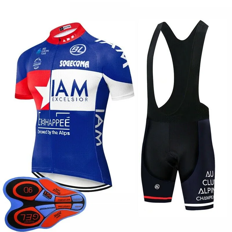 IAM Team Atmungsaktives Herren-Radsport-Kurzarmtrikot, Trägershorts-Set, Sommer-Straßenrennen-Bekleidung, Outdoor-Fahrraduniform, Sportanzug, Ropa Ciclismo S210050775