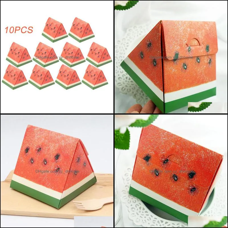 10pcs Candy Gift Case Portable Watermelon Shaped Eco Friendly Biscuits Wedding Party Cake Mousse Collapsible Dessert Packing Box