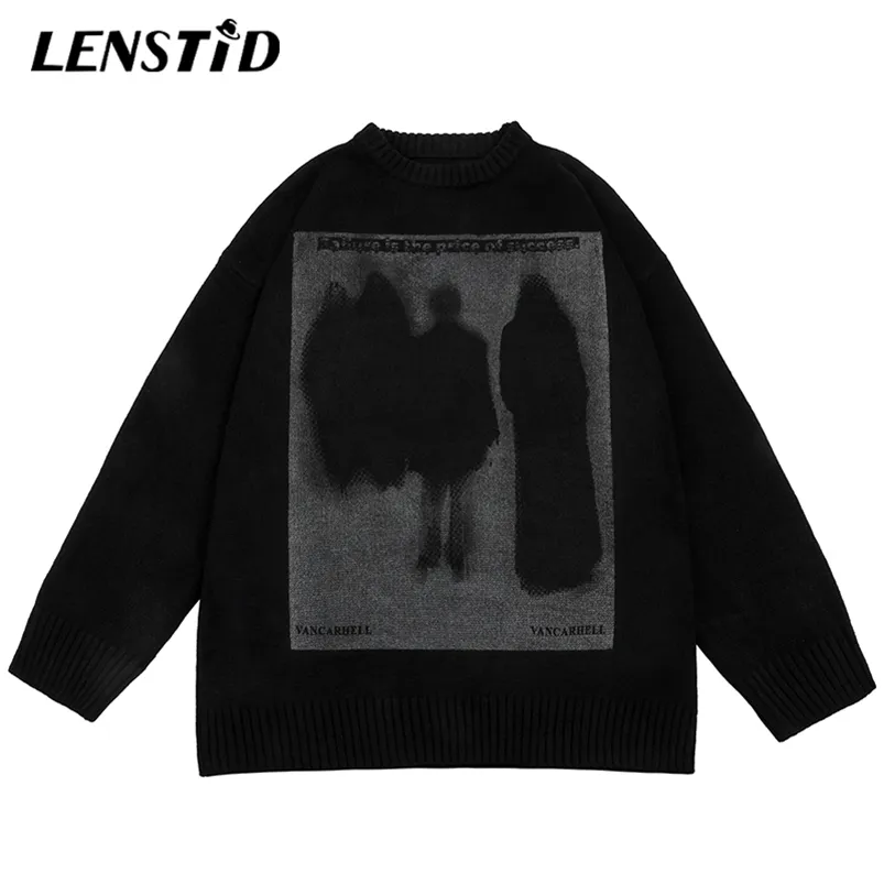 LENSTID Automne Hommes Surdimensionné Tricoté Pull Pulls Hip Hop Graphique Imprimé Streetwear Harajuku Lâche Mode Pulls Occasionnels 220108