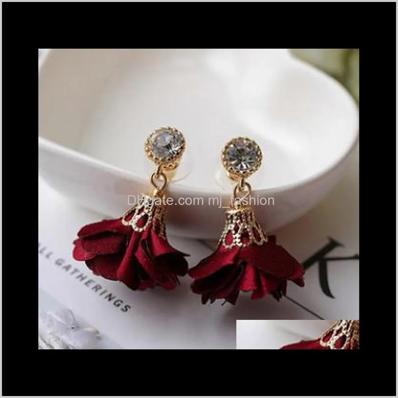 petals earrings retro rhinestone crystal fabric butterfly floral pendant ear studs earring for women ladies 0902