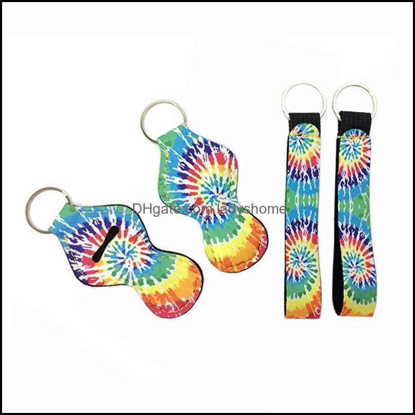 Wristband keyrings Party Favor Floral Printed Key Chains Neoprene Wristlet keychain 20 Designs Wholesale Partys Supplies HWE6030