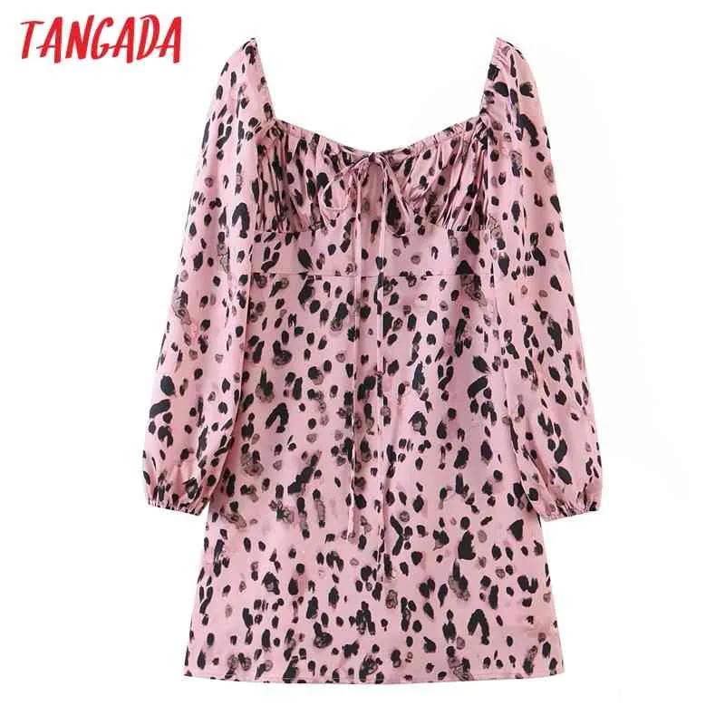 Moda Kobiety Leopard Drukuj Off Ramię Długim Rękaw Damska Mini Dress Vestidos SL547 210416