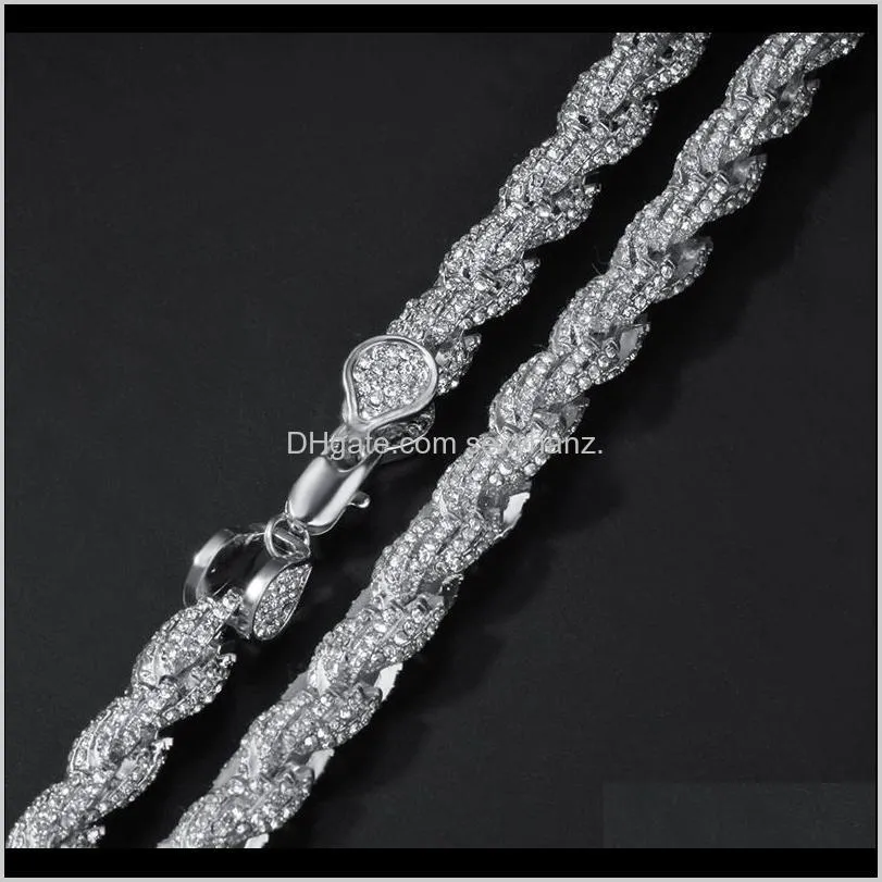 iced out chains necklaces fashion hip hop bling chain jewelry men rose gold silver twist necklace