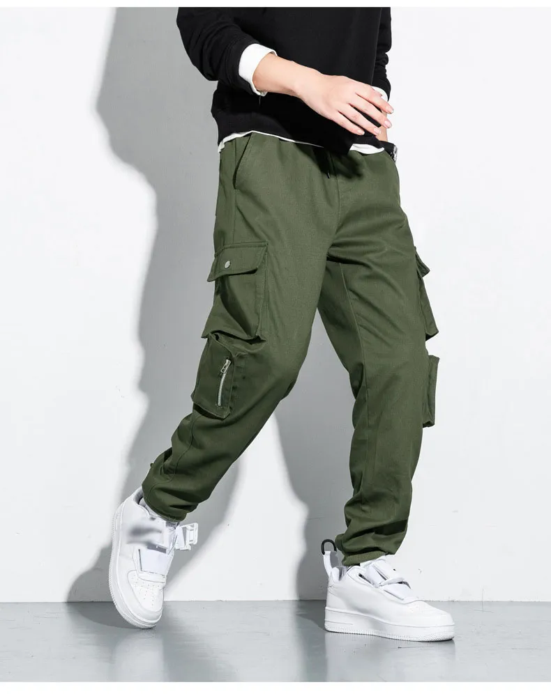 Buy ebossy Men's Multi Pocket Fashion Cargo Pants Technical Reflective  Jogger Pants (Small, Black/White) at Amazon.in