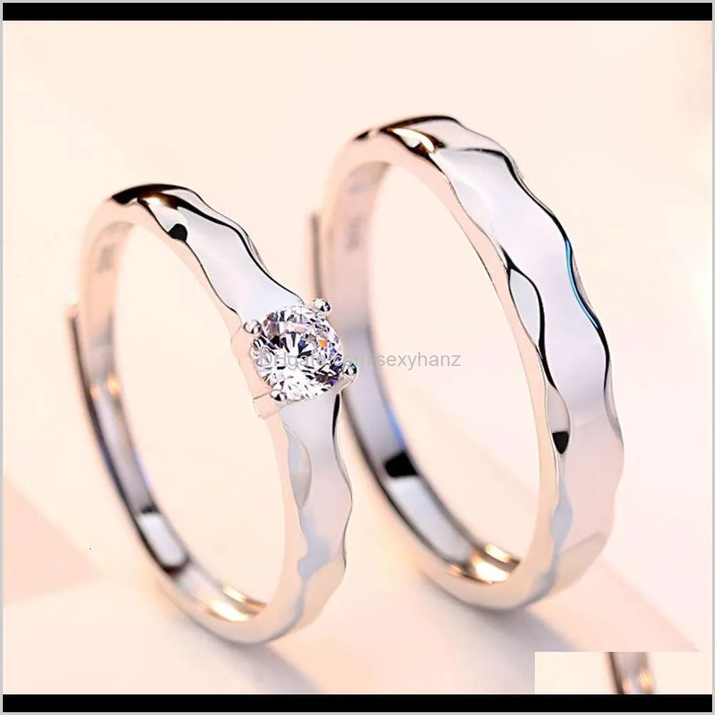 s925 sterling silver couple korean fashion diamond cut-off ring jewelry