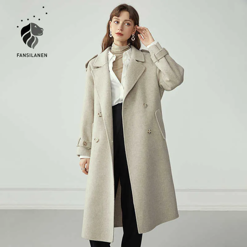 Fansilanen Elegante Branco Branco 100% Lã Casaco Mulheres Cashmere Blend Winter Feminino Vintage Malha Amarelo Long Jacket 210607