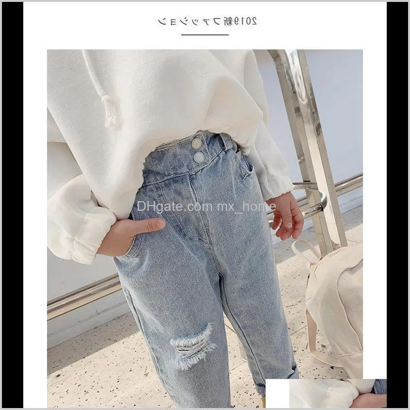fashion baby girls jeans spring children clothes kids denim pants trousers baby ripped jeans girls casual broken hole pants 201204