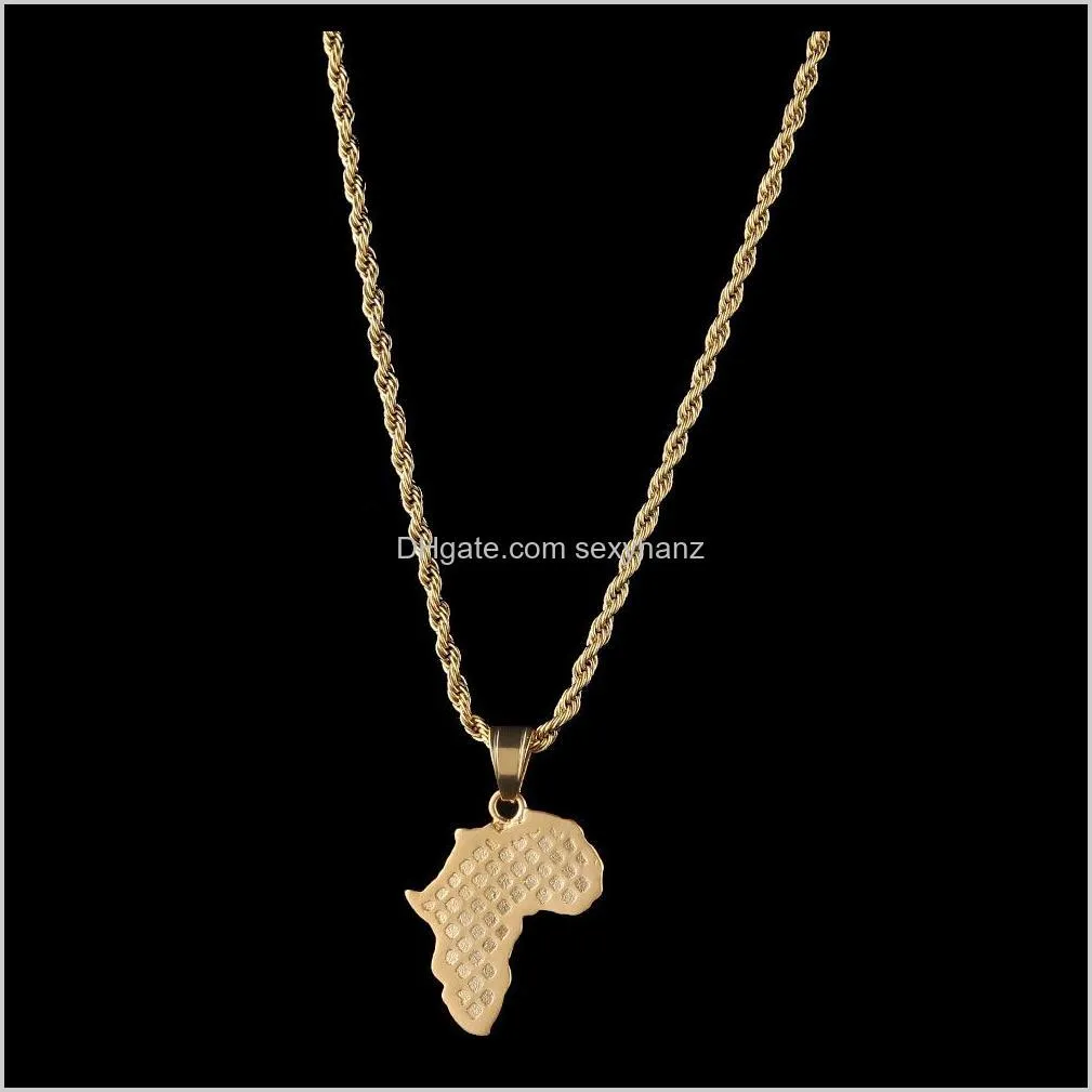 high quality african maps pendant necklaces gold plating punk set auger crystal stainless steel charm necklace twisted chain mens