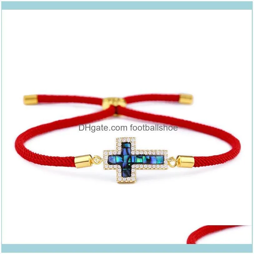 Designers Korean fashion exquisite color shell zircon Red Rope simple personality cross Adjustable Bracelet