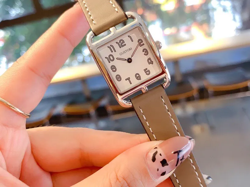23mm fait à la main en cuir véritable lettre Logo montre-bracelet Nantucket carré cadran numérique montre pour dame filles marque de luxe femmes horloge