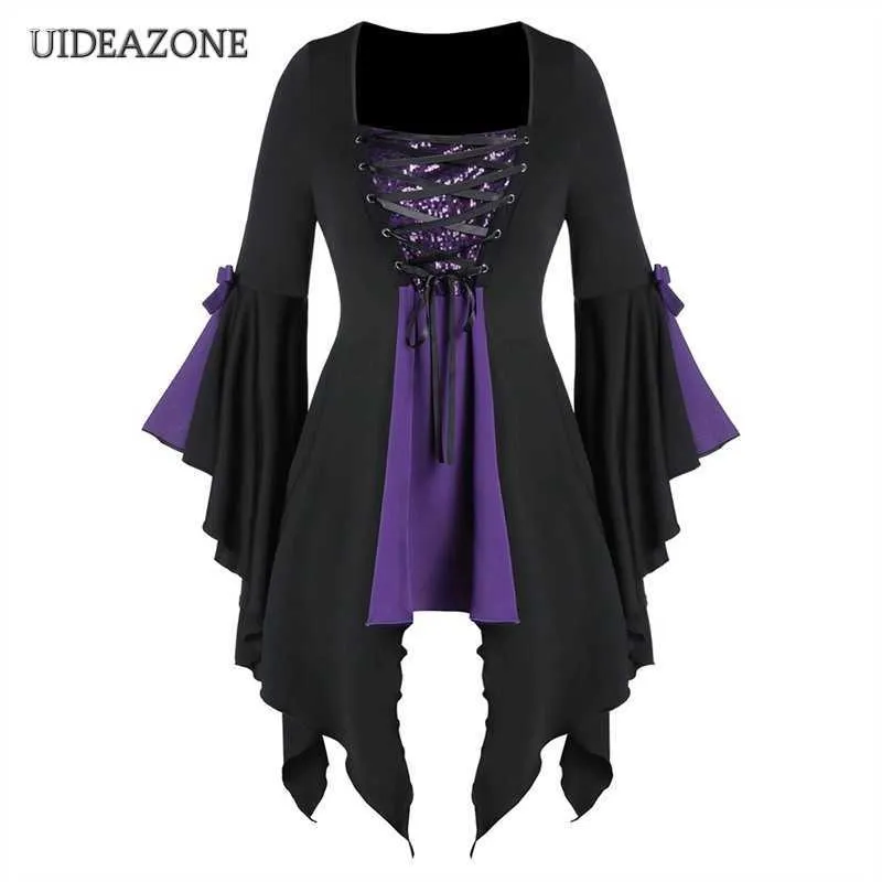 Uideazone Lentejuelas Patchwork Vintage Gótico Vendaje Vestido de mujer Irregular Goth Vampiro Bruja Vestidos Medieval Renacimiento Cosplay Y0903