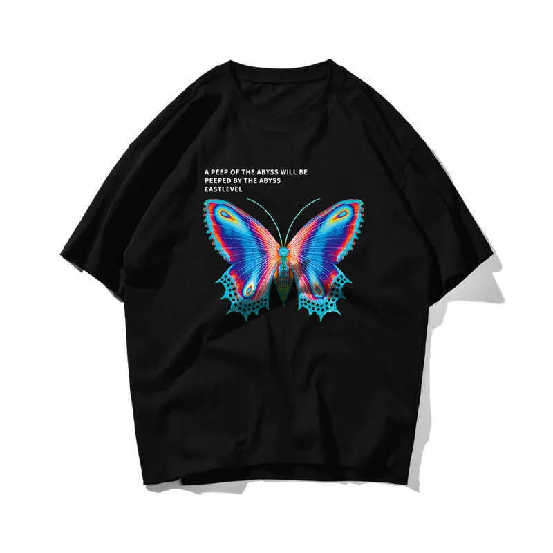 Hip Hop Oversize T Shirt Män Streetwear Harajuku Färg Butterfly Tshirt Kortärmad Bomull Lös Hiphop T-tröja Plus Storlek 210603