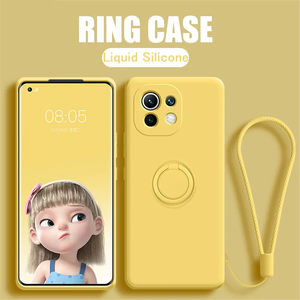 Ring Cases For Xiaomi F3 X3 10T 11 Lite Holder Cover For Redmi Note 9 10Pro 10S 9S Liquid Silicone Soft Hand Strap Shell