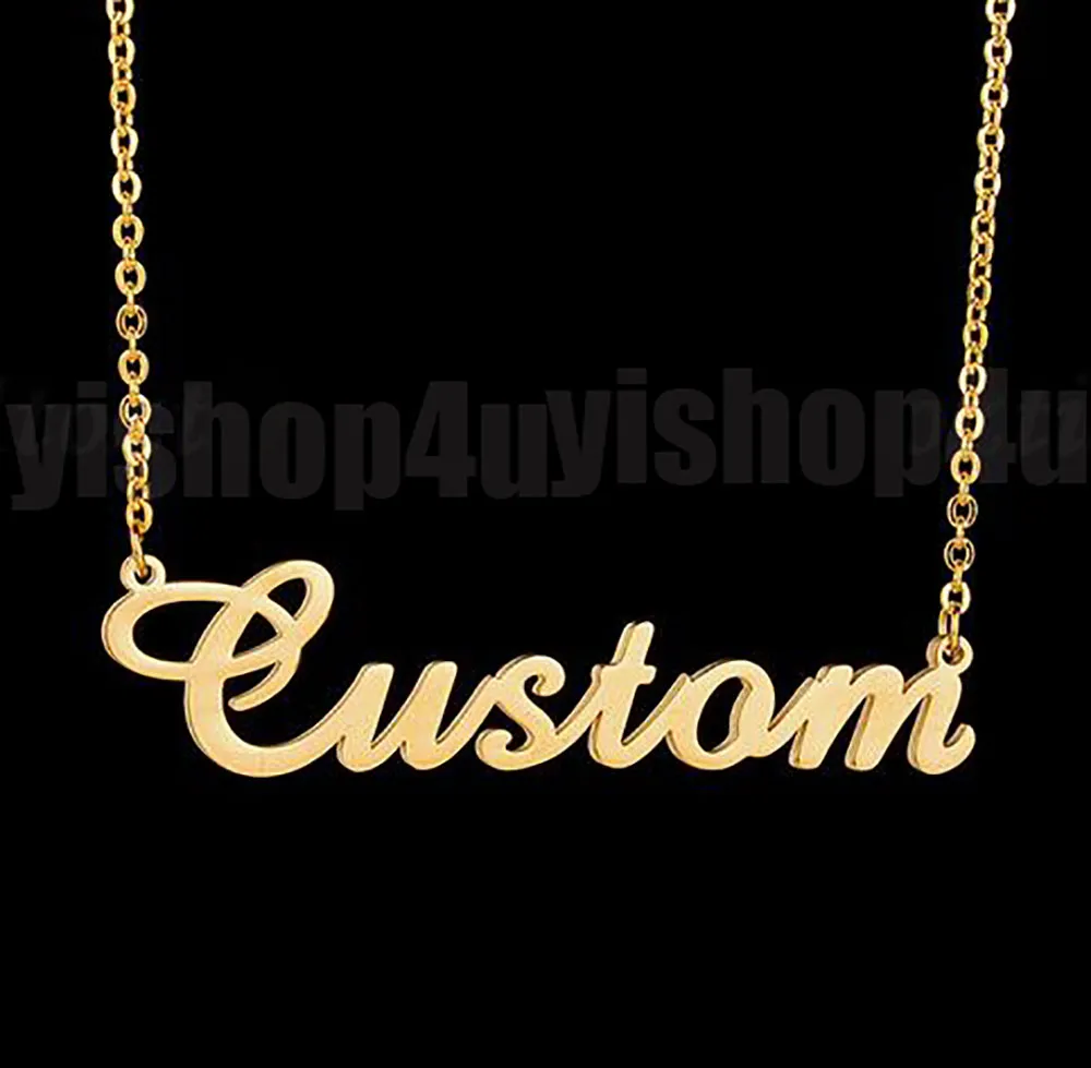 18K Gold Plated Customized Fashion Stainless Steel Nameplate Pendant Personalized Letter Silver Choker Necklace Men Women Gift