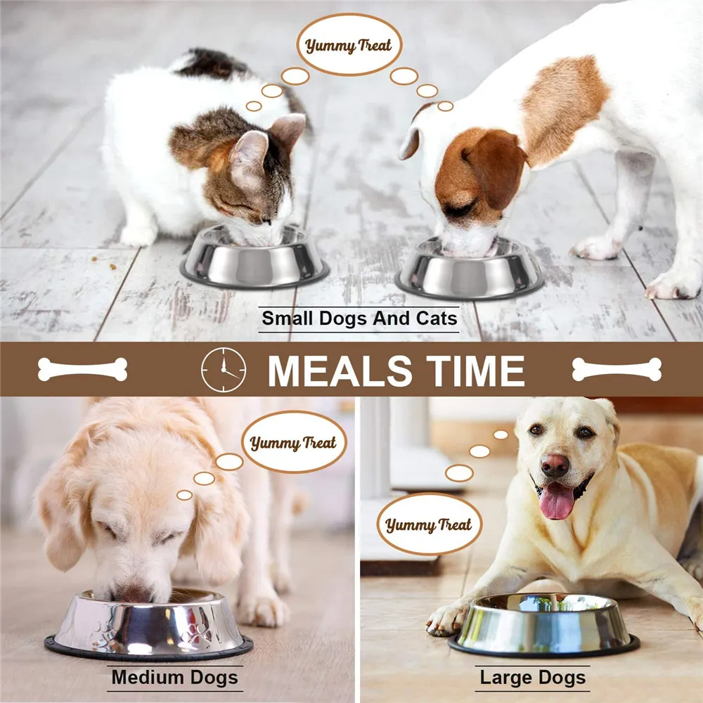 Stainless Steel Dog Bowl With Rubber Base For Small/Medium/Large Dogs
