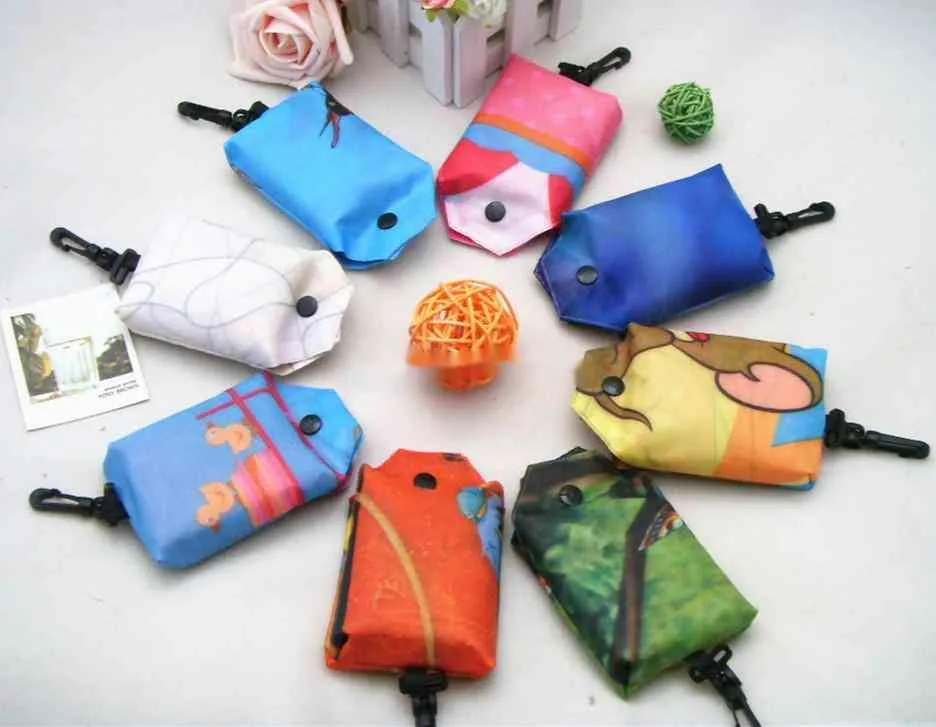 New Polyester Foldable Shopping Bags folding Bag Reusable Eco-Friendly Bag Shopping Handbag Tote vegetable fruit Storage Bags C4964