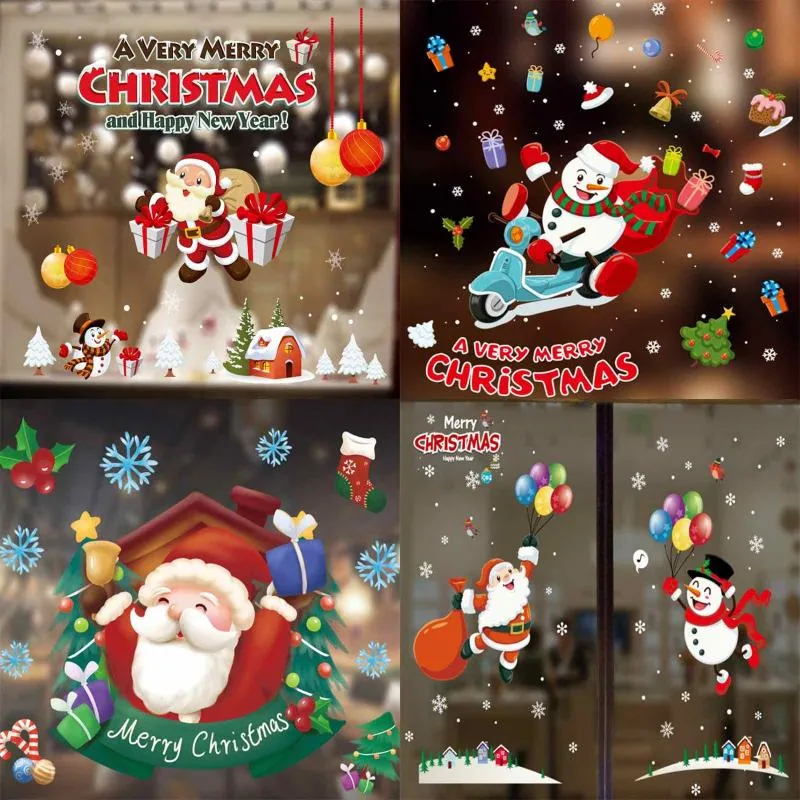 Adesivos de Parede Adesivo de Natal Boneco de Neve De Vidro Vidro Da Janela Da Janela Decoração Auto-adesiva Eletrostática Impermeável PVC