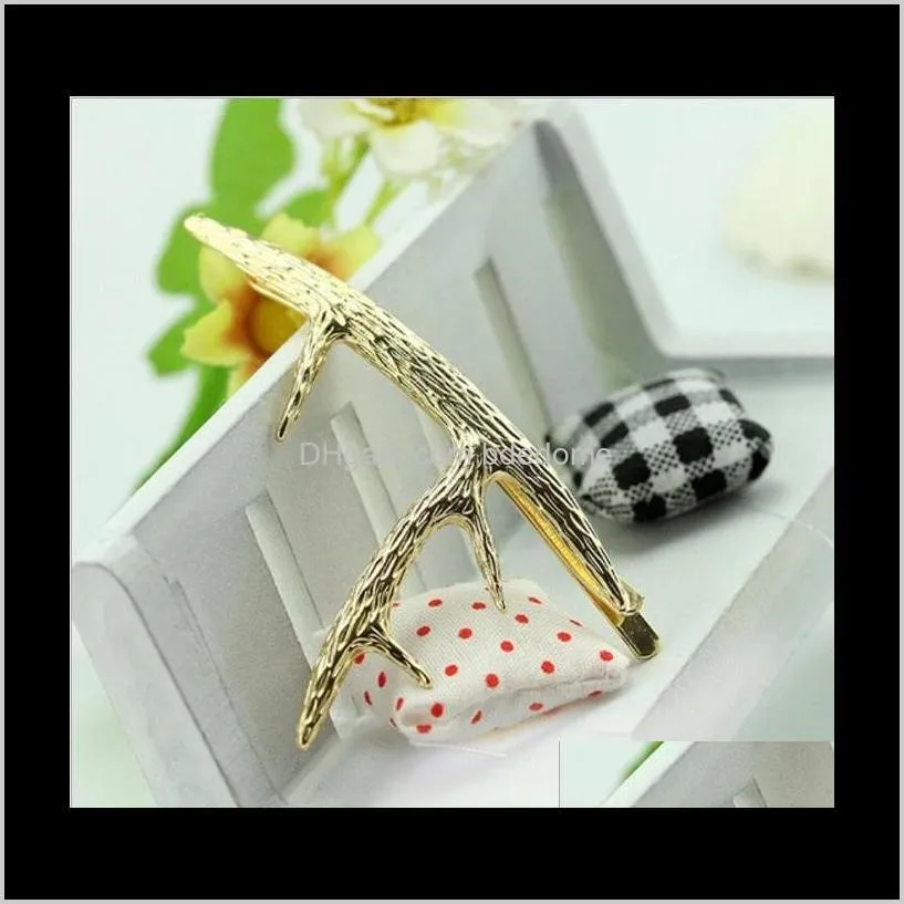 deer horn hairpin with two face finish gold and silver plated for women fashion hair clip gift