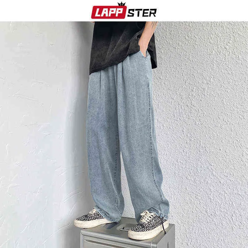 LAPPSTER Men Baggy Causal Harajuku Jeans Pants 2022 Mens Streetwear Vintage Denim Trousers Male Solid Wide Leg Joggers 5XL 0309