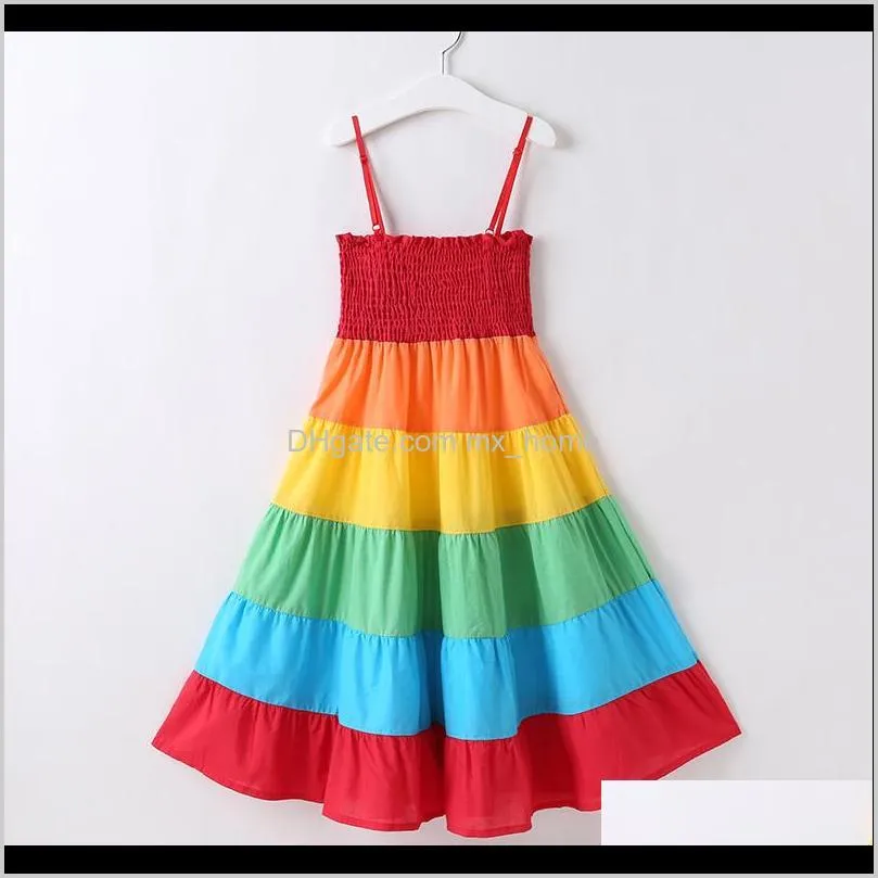 baby girls rainbow dresses elastic bra skirts suspender colorful patchwork rainbow beach dress summer toddler kids cotton outfit