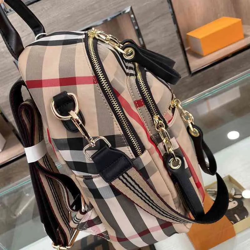 Women Backpack Shoulder Bags Handbag Classic Stripe Canvas Plaid Zipper Patchwork Color High Quality Artwork 