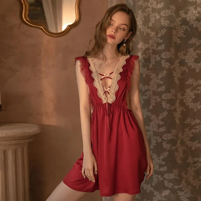 Sexy Satin Lace Ruffled Sling Night Dress For Women Perfect For