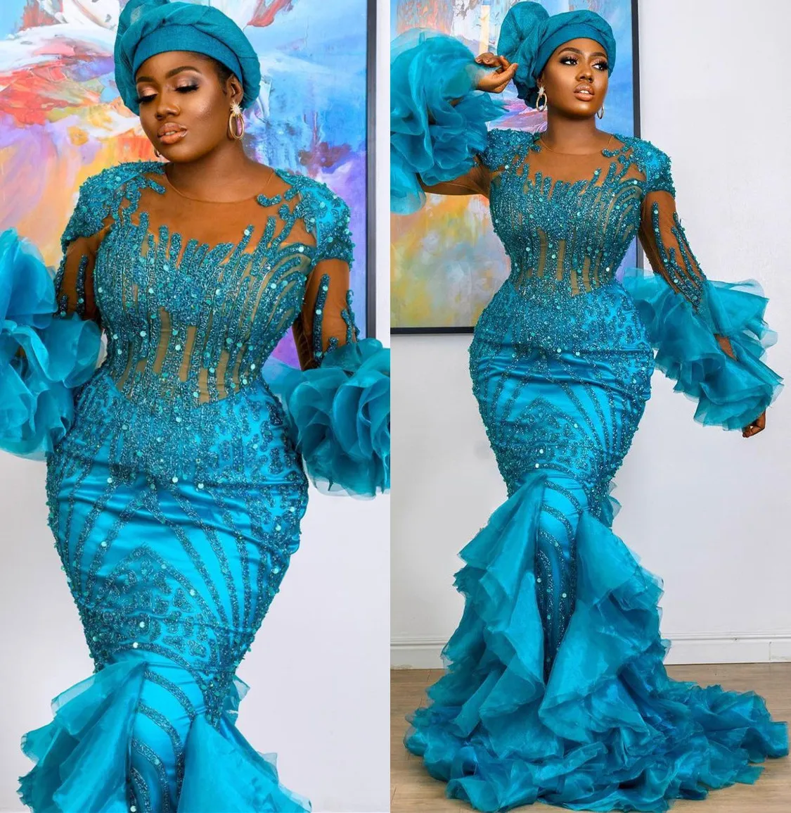 Luxurious Blue Mermaid Turquoise Prom Dress For Plus Size Women