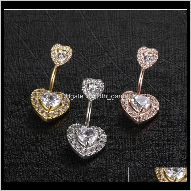 surgical steel navel belly button ring barbell zircon heart shape piercing sexy belly bars belly button rings body jewelry