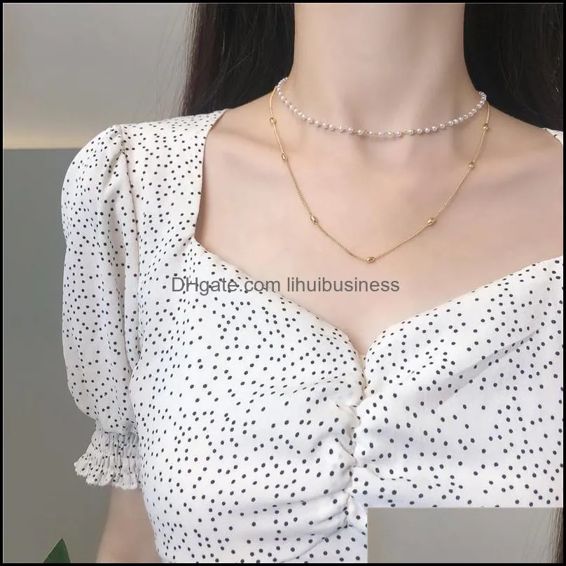 Chokers halsband hänger smycken Individuella simulerade pärlor Dubbelskikt för kvinnor Sexpärlor Beautif Short Halsband Y0309 Drop Leverans