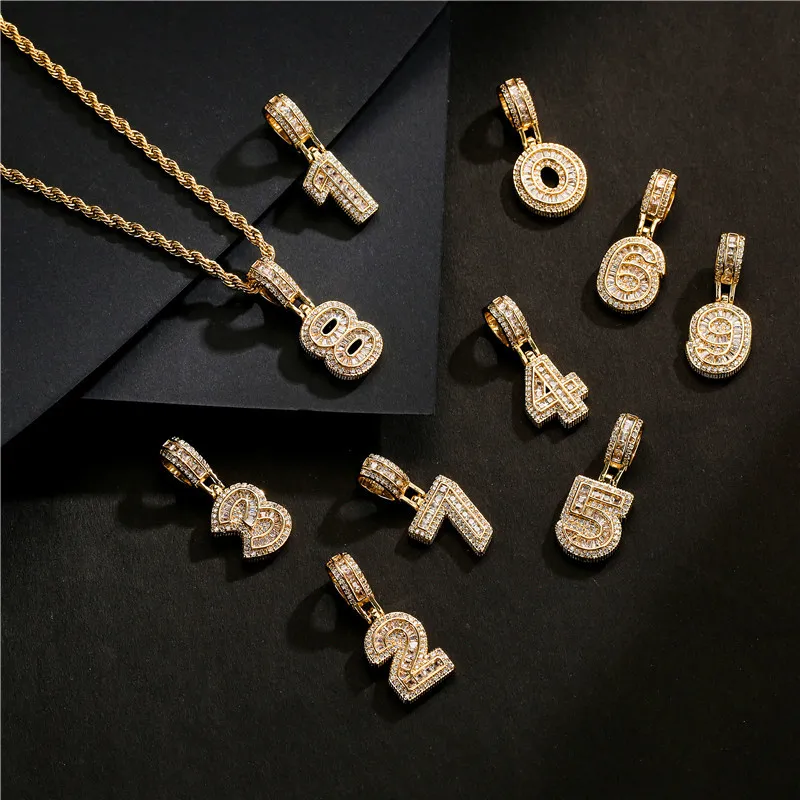 NEWBUY Baguette Numbers Twist Chain Necklaces & Pendant For Men Women Full Iced Out Cubic Zircon Hiphop Jewelry Dropshipping