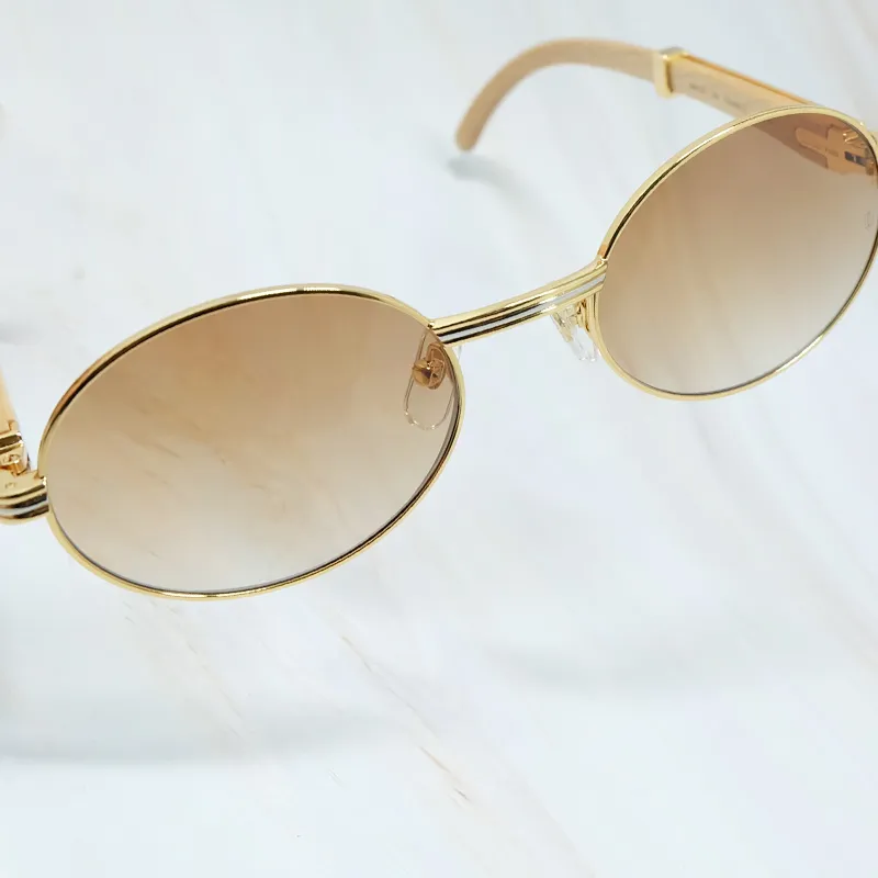 Retro White Wood Sunglasses Round Metal Luxury... From  display picture 1