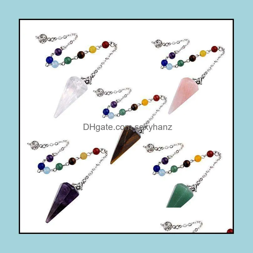 Pendentifs Collier Top Plaza 7 Chakra Guérison Cristal Tumbled Palm Pierres Naturel Clair Quartz Radiesthésie Pendum Reiki Nce M