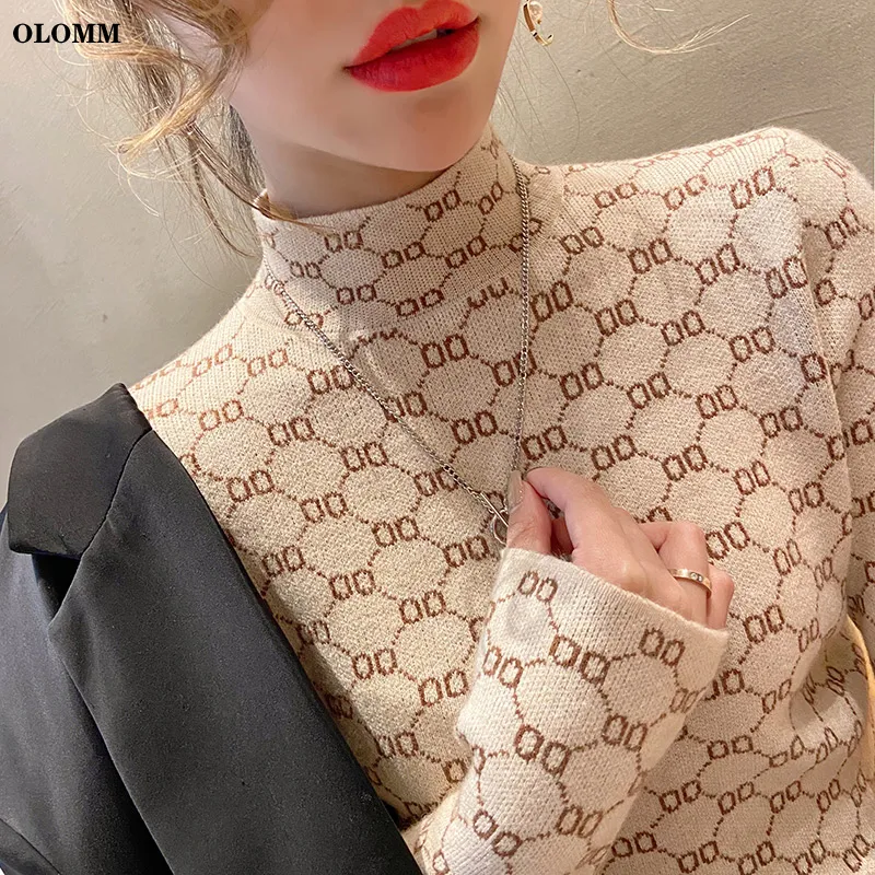 Pullover New Punk Womens Stretch Turtleneck Sweater Warm Letter Ribbed Knitted Fashion Top For Autumn And brand clothing smart